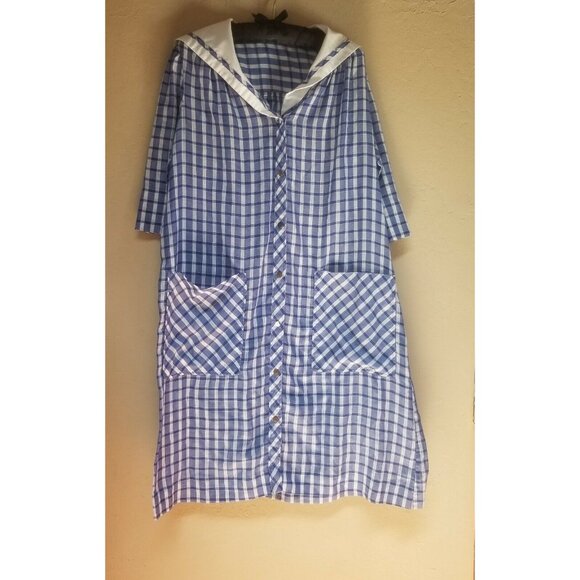 Vintage Models Coat Women's Button Down t Dress 3/4 Sleeve Cape Collar Checkered - Picture 1 of 7
